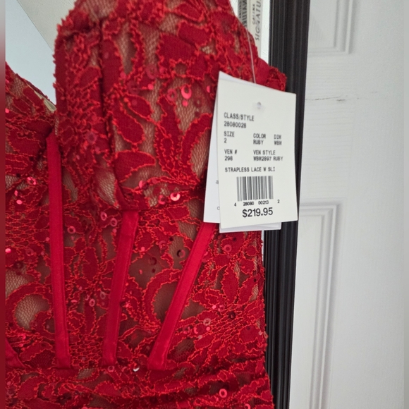 Elegant Red Lace Evening Gown - Picture 5 of 10